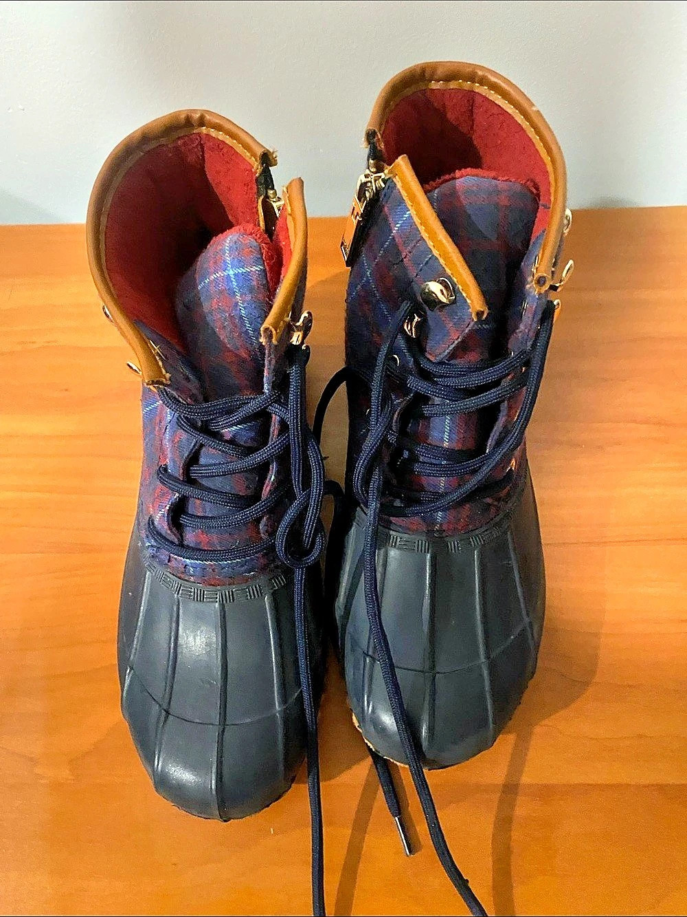 Sperry Saltwater Plaid Wool Duck Boots in Black & Brown